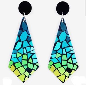 Color Pop 80’s Colorful Grid Print Acrylic Long Earrings